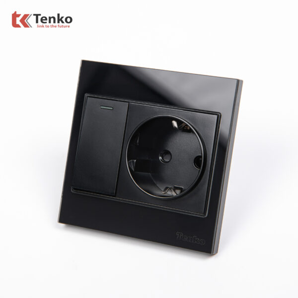 Ổ Cắm Chuẩn Đức Schuko Kết Hợp Công Tắc Mặt Kính Cường Lực Tenko TK-V18-060 – Giải Pháp Điện Hiện Đại, An Toàn