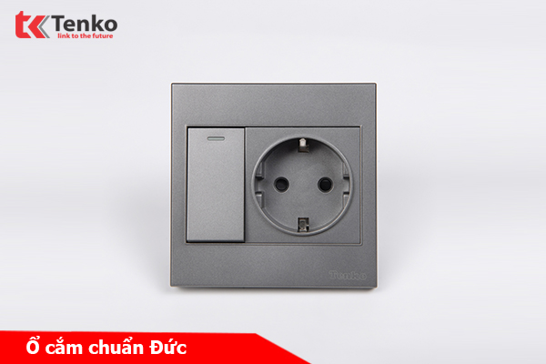 Ổ Cắm Chuẩn Đức Schuko Kết Hợp Công Tắc Mặt Nhựa ABS Tenko TK-V1-060 – Giải Pháp Điện Hiện Đại, An Toàn