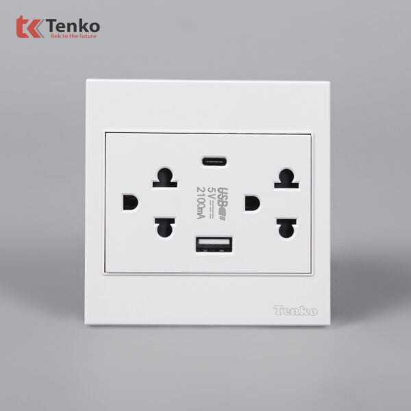 Ổ Cắm Đôi 3 Chấu + USB + Type C Nhựa ABS Tenko TK-V1-045 – Giải Pháp Điều Khiển Điện Hiện Đại, Bền Bỉ