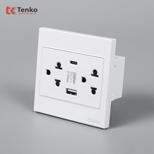 Ổ Cắm Đôi 3 Chấu + USB + Type C Nhựa ABS Tenko TK-V1-045 – Giải Pháp Điều Khiển Điện Hiện Đại, Bền Bỉ