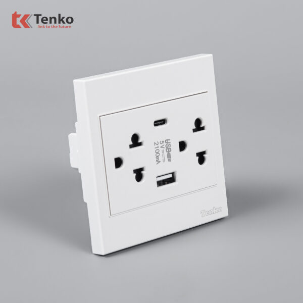Ổ Cắm Đôi 3 Chấu + USB + Type C Nhựa ABS Tenko TK-V1-045 – Giải Pháp Điều Khiển Điện Hiện Đại, Bền Bỉ