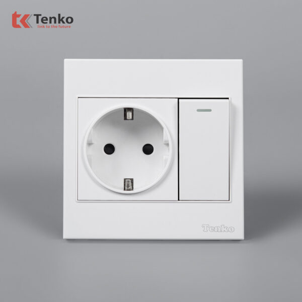 Ổ Cắm Chuẩn Đức Schuko Kết Hợp Công Tắc Mặt Nhựa ABS Tenko TK-V1-060 – Giải Pháp Điện Hiện Đại, An Toàn