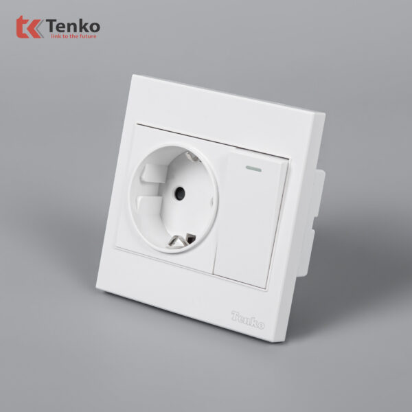 Ổ Cắm Chuẩn Đức Schuko Kết Hợp Công Tắc Mặt Nhựa ABS Tenko TK-V1-060 – Giải Pháp Điện Hiện Đại, An Toàn