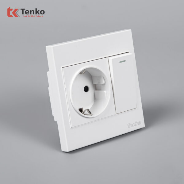 Ổ Cắm Chuẩn Đức Schuko Kết Hợp Công Tắc Mặt Nhựa ABS Tenko TK-V1-060 – Giải Pháp Điện Hiện Đại, An Toàn