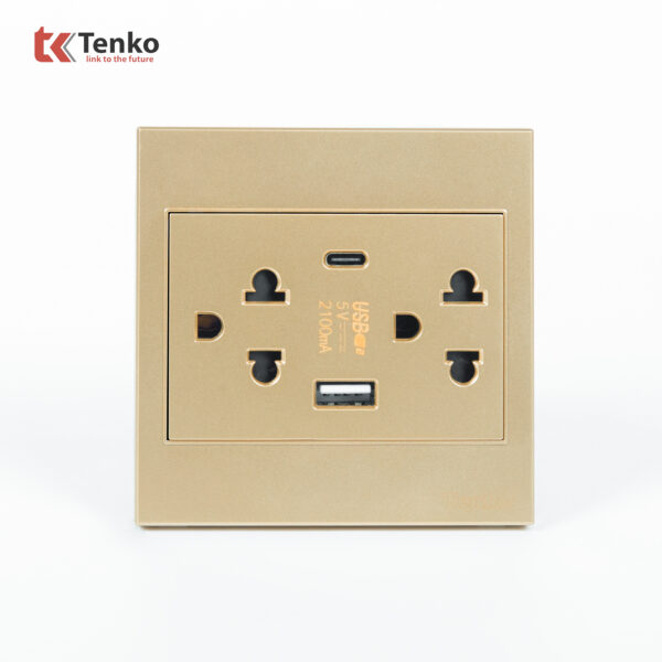 Ổ Cắm Kèm USB, Type C Mặt Nhựa ABS Tenko TK-V1-045 Màu Vàng – Giải Pháp Điều Khiển Điện Hiện Đại, Bền Bỉ