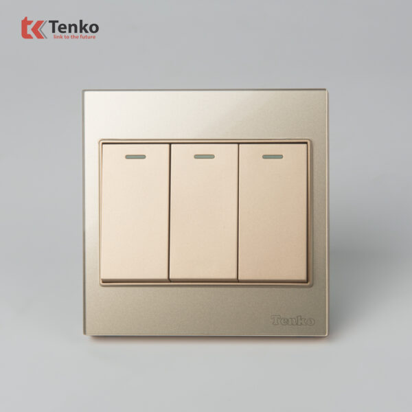 Công Tắc 3 Nút Mặt Kính Cường Lực Tenko TK-V18-03 – Giải Pháp Điều Khiển Điện Hiện Đại, Bền Bỉ Màu Vàng