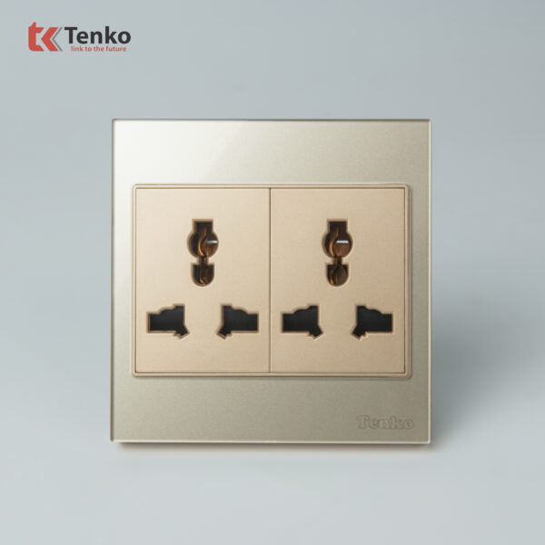 Ổ Cắm Đôi 3 Chấu Mặt Kính Cường Lực Tenko TK-V18-050 Màu Vàng  – Giải Pháp Điều Khiển Điện Hiện Đại, Bền Bỉ