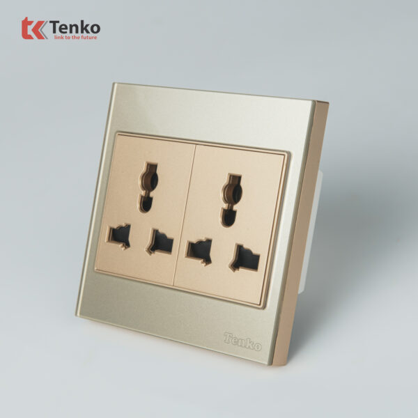 Ổ Cắm Đôi 3 Chấu Mặt Kính Cường Lực Tenko TK-V18-050 Màu Vàng  – Giải Pháp Điều Khiển Điện Hiện Đại, Bền Bỉ