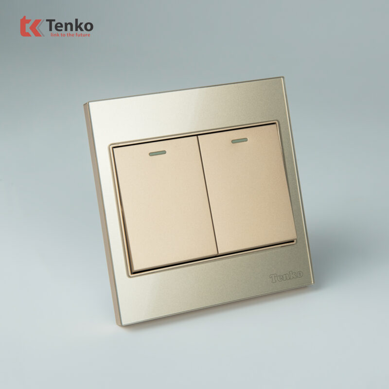 Công Tắc 2 Nút Mặt Kính Cường Lực Tenko TK-V18-02 Màu Vàng – Giải Pháp Điều Khiển Điện Hiện Đại, Bền Bỉ