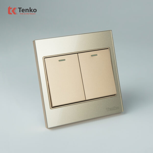Công Tắc 2 Nút Mặt Kính Cường Lực Tenko TK-V18-02 – Giải Pháp Điều Khiển Điện Hiện Đại, Bền Bỉ Màu Vàng
