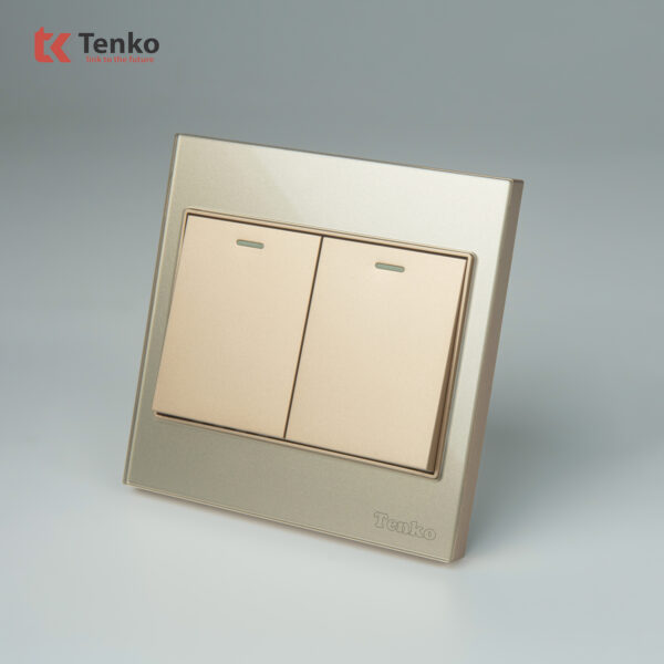 Công Tắc 2 Nút Mặt Kính Cường Lực Tenko TK-V18-02 – Giải Pháp Điều Khiển Điện Hiện Đại, Bền Bỉ Màu Vàng