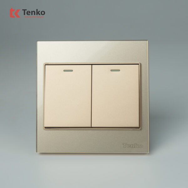 Công Tắc 2 Nút Mặt Kính Cường Lực Tenko TK-V18-02 – Giải Pháp Điều Khiển Điện Hiện Đại, Bền Bỉ Màu Vàng