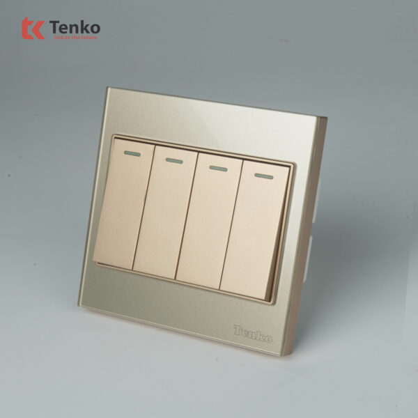 Công Tắc 4 Nút Mặt Kính Cường Lực Tenko TK-V18-04 – Giải Pháp Điều Khiển Điện Hiện Đại, Bền Bỉ Màu Vàng