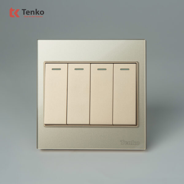 Công Tắc 4 Nút Mặt Kính Cường Lực Tenko TK-V18-04 – Giải Pháp Điều Khiển Điện Hiện Đại, Bền Bỉ Màu Vàng