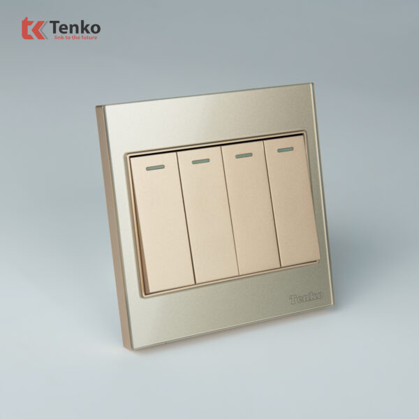 Công Tắc 4 Nút Mặt Kính Cường Lực Tenko TK-V18-04 – Giải Pháp Điều Khiển Điện Hiện Đại, Bền Bỉ Màu Vàng