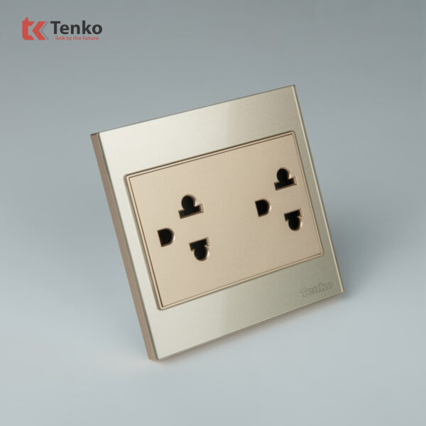 Ổ Cắm Đôi 3 Chấu Mặt Kính Cường Lực Tenko TK-V18-044 – Giải Pháp Điều Khiển Điện Hiện Đại, Bền Bỉ Màu Vàng