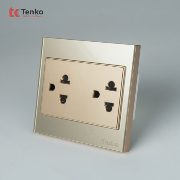 Ổ Cắm Đôi 3 Chấu Mặt Kính Cường Lực Tenko TK-V18-044 – Giải Pháp Điều Khiển Điện Hiện Đại, Bền Bỉ Màu Vàng