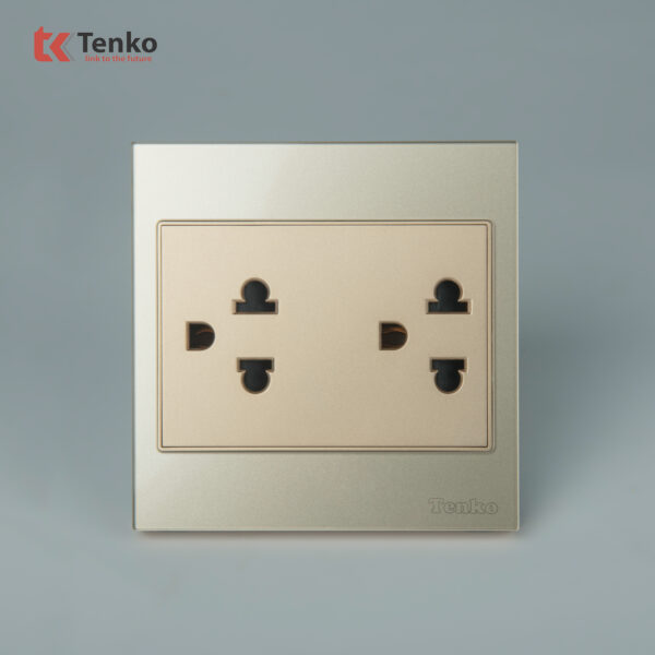 Ổ Cắm Đôi 3 Chấu Mặt Kính Cường Lực Tenko TK-V18-044 – Giải Pháp Điều Khiển Điện Hiện Đại, Bền Bỉ Màu Vàng