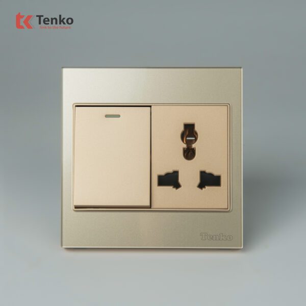 Ổ Cắm, Công Tắc Mặt Kính Cường Lực Tenko TK-V18-039 – Giải Pháp Điều Khiển Điện Hiện Đại, Bền Bỉ Màu Vàng