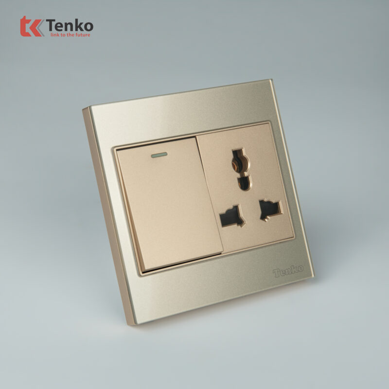 Ổ Cắm + Công Tắc Mặt Kính Cường Lực Tenko TK-V18-039 Màu Vàng – Giải Pháp Điều Khiển Điện Hiện Đại, Bền Bỉ