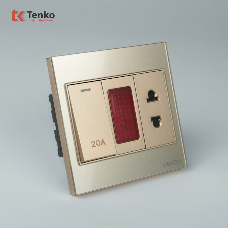 Công Tắc 20A Công Suất Cao Kèm Đèn Báo Mặt Kính Cường Lực Tenko TK-V18-080 Màu Vàng – Giải Pháp Điều Khiển Điện Hiện Đại, Bền Bỉ