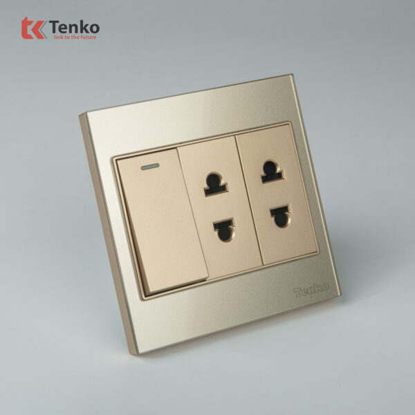 Ổ Cắm, Công Tắc Mặt Kính Cường Lực Tenko TK-V18-025 – Giải Pháp Điều Khiển Điện Hiện Đại, Bền Bỉ Màu Vàng
