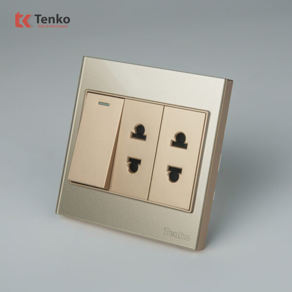 Ổ Cắm, Công Tắc Mặt Kính Cường Lực Tenko TK-V18-025 – Giải Pháp Điều Khiển Điện Hiện Đại, Bền Bỉ Màu Vàng