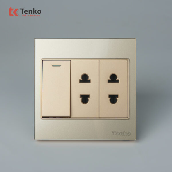 Ổ Cắm, Công Tắc Mặt Kính Cường Lực Tenko TK-V18-025 – Giải Pháp Điều Khiển Điện Hiện Đại, Bền Bỉ Màu Vàng