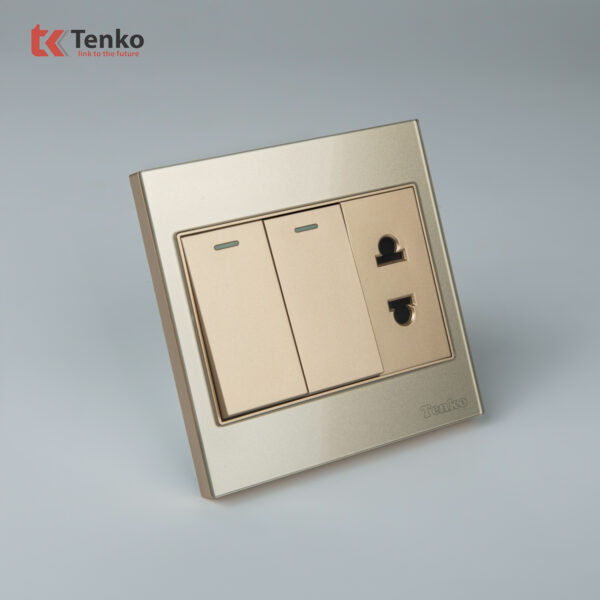 Ổ Cắm, Công Tắc Mặt Kính Cường Lực Tenko TK-V18-027 – Giải Pháp Điều Khiển Điện Hiện Đại, Bền Bỉ Màu Vàng
