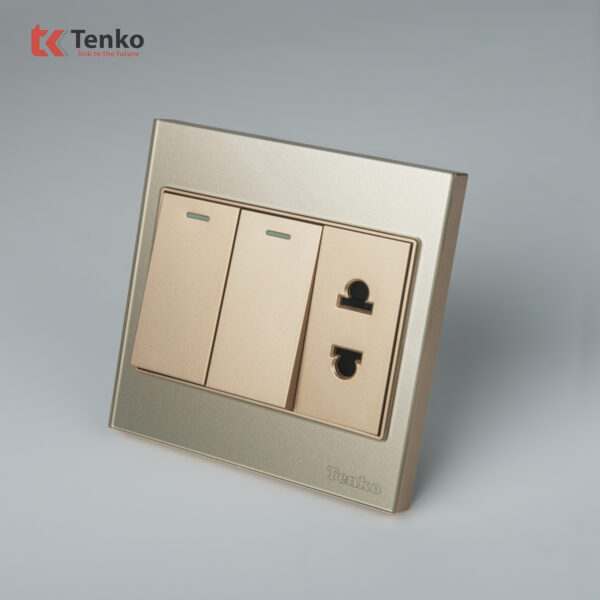 Ổ Cắm, Công Tắc Mặt Kính Cường Lực Tenko TK-V18-027 – Giải Pháp Điều Khiển Điện Hiện Đại, Bền Bỉ Màu Vàng