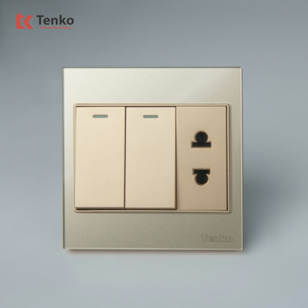Ổ Cắm, Công Tắc Mặt Kính Cường Lực Tenko TK-V18-027 – Giải Pháp Điều Khiển Điện Hiện Đại, Bền Bỉ Màu Vàng