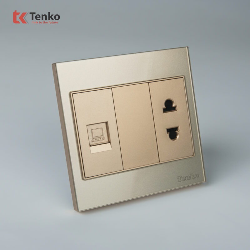 Ổ Cắm Có Ổ Mạng LAN Mặt Kính Cường Lực Tenko TK-V18-076 Màu Vàng – Giải Pháp Điều Khiển Điện Hiện Đại, Bền Bỉ