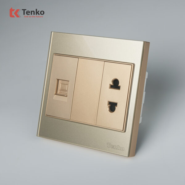 Ổ Cắm Có Ổ Mạng LAN Mặt Kính Cường Lực Tenko TK-V18-076 Màu Vàng  – Giải Pháp Điều Khiển Điện Hiện Đại, Bền Bỉ