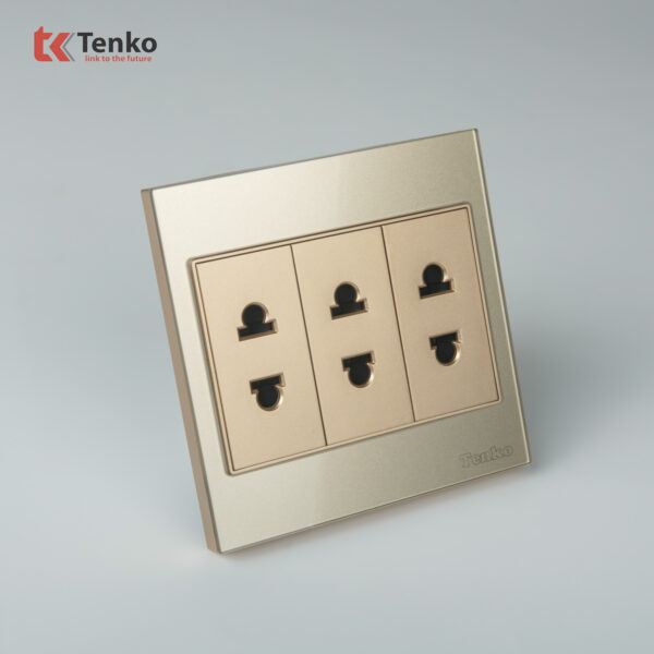Ổ Cắm 2 Chấu Mặt Kính Cường Lực Tenko TK-V18-020 – Giải Pháp Điều Khiển Điện Hiện Đại, Bền Bỉ Màu Vàng