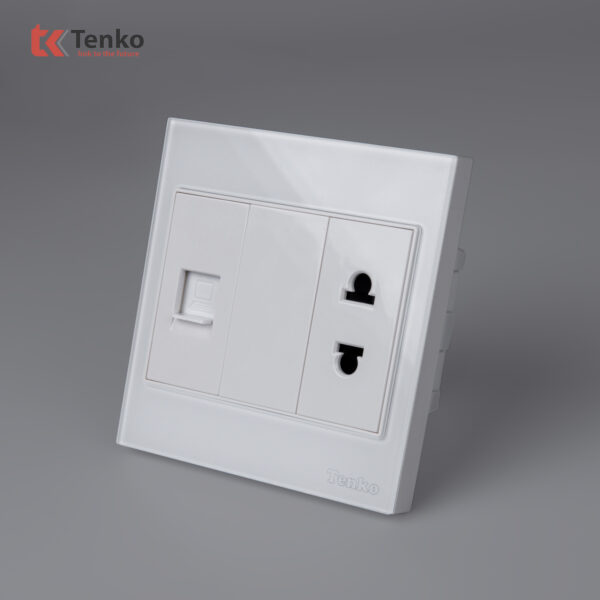 Ổ Cắm Mạng LAN Kèm Ổ Cắm Đơn Thông Dụng Kính Cường Lực Tenko TK-V18-078 – Giải Pháp Điều Khiển Điện Hiện Đại, Bền Bỉ