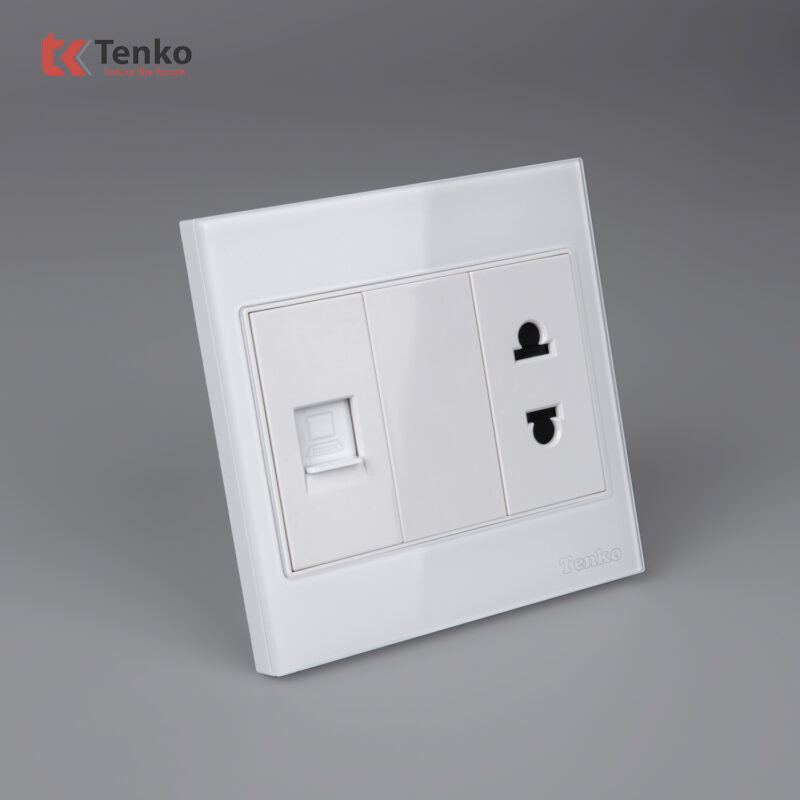 Ổ Cắm Mạng LAN Kèm Ổ Cắm Đơn Thông Dụng Kính Cường Lực Tenko TK-V18-078 – Giải Pháp Điều Khiển Điện Hiện Đại, Bền Bỉ