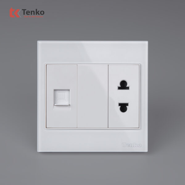 Ổ Cắm Mạng LAN Kèm Ổ Cắm Đơn Thông Dụng Kính Cường Lực Tenko TK-V18-078 – Giải Pháp Điều Khiển Điện Hiện Đại, Bền Bỉ