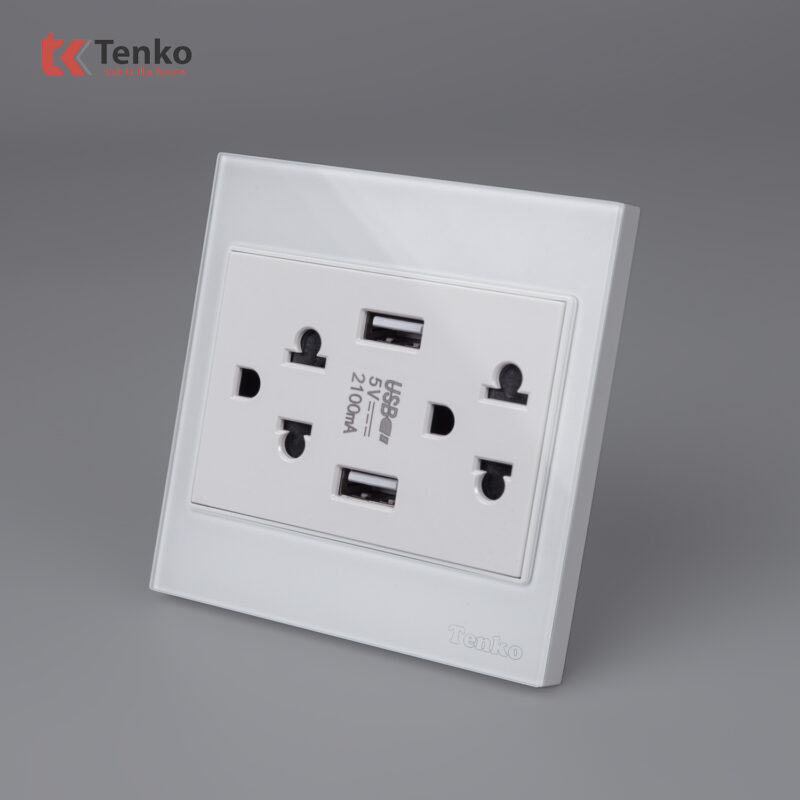 Ổ Cắm Đôi 3 Chấu + USB Mặt Kính Cường Lực Tenko TK-V18-046 – Giải Pháp Điều Khiển Điện Hiện Đại, Bền Bỉ