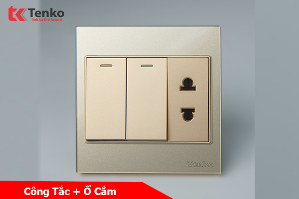 Ổ Cắm, Công Tắc Mặt Kính Cường Lực Tenko TK-V18-027 – Giải Pháp Điều Khiển Điện Hiện Đại, Bền Bỉ Màu Vàng
