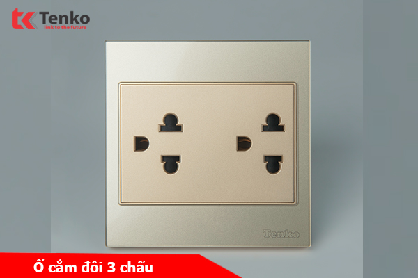 Ổ Cắm Đôi 3 Chấu Mặt Kính Cường Lực Tenko TK-V18-044 – Giải Pháp Điều Khiển Điện Hiện Đại, Bền Bỉ Màu Vàng