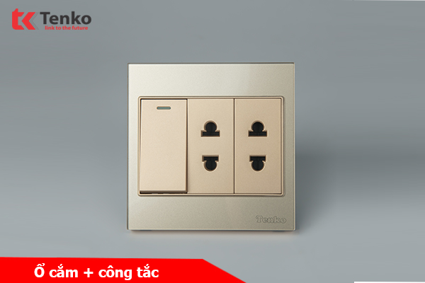 Ổ Cắm, Công Tắc Mặt Kính Cường Lực Tenko TK-V18-025 – Giải Pháp Điều Khiển Điện Hiện Đại, Bền Bỉ Màu Vàng