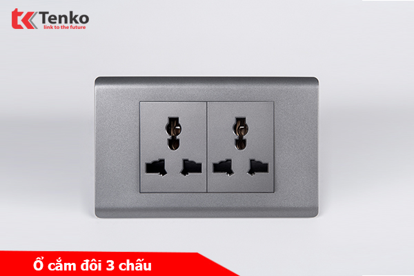 Ổ Cắm Đôi 3 Chấu Đa Năng Chống Cháy Cao Cấp TENKO TK-C25-050 – Mặt Nhựa PC Xám
