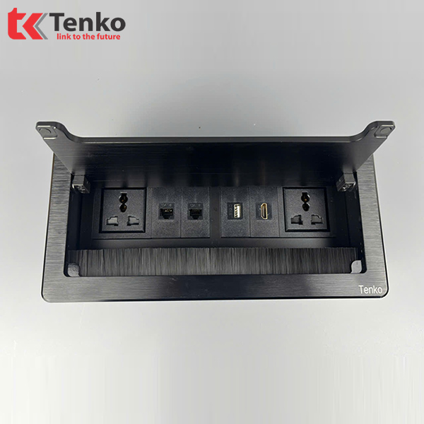 Ổ Cắm Âm Bàn USB Dữ Liệu + HDMI + LAN Hợp Kim Nhôm Tenko TK-D4S-04 Đen