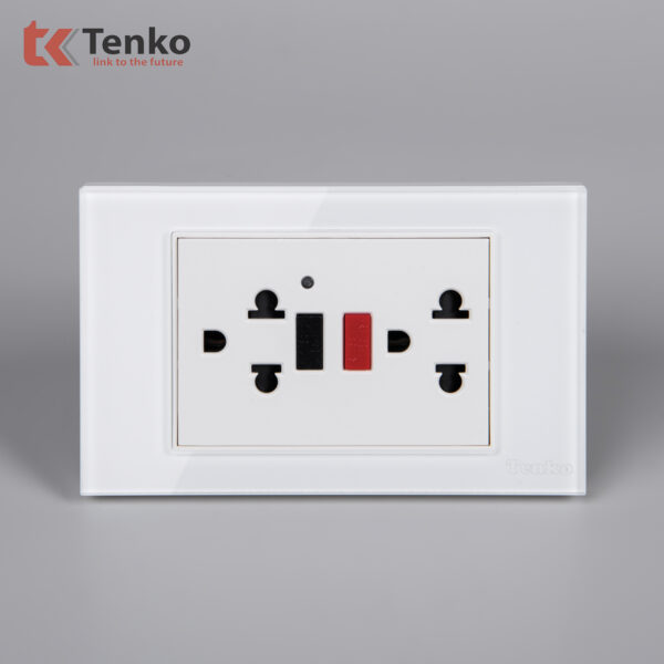 Ổ Cắm Chống Chập, Chống Dò Điện Mặt Kính Cường Lực Tenko TK-C18-19 Trắng