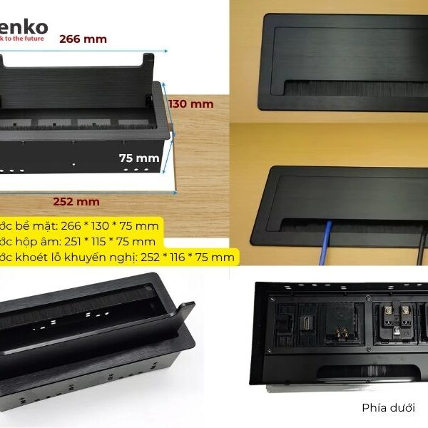 Ổ Cắm Âm Bàn USB Dữ Liệu + HDMI + LAN Hợp Kim Nhôm Tenko TK-D4S-04 Đen