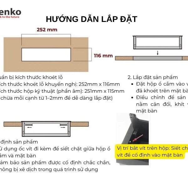 Ổ Cắm Âm Bàn USB Dữ Liệu + HDMI + LAN Hợp Kim Nhôm Tenko TK-D4S-04 Đen