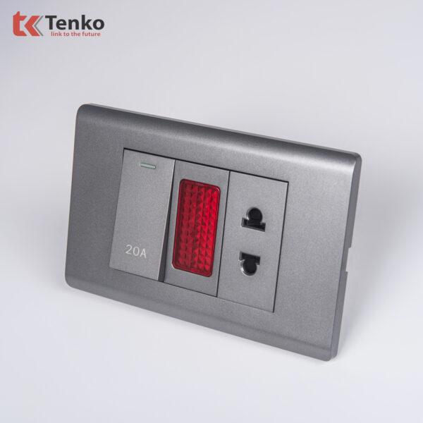 Ổ Cắm Và Công Tắc Điện 20A Công Suất Cao Cho Nóng lạnh Và Điều Hòa Cao Cấp TENKO TK-C25-080 – Mặt Nhựa PC Xám