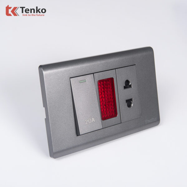 Ổ Cắm Và Công Tắc Điện 20A Công Suất Cao Cho Nóng lạnh Và Điều Hòa Cao Cấp TENKO TK-C25-080 – Mặt Nhựa PC Xám