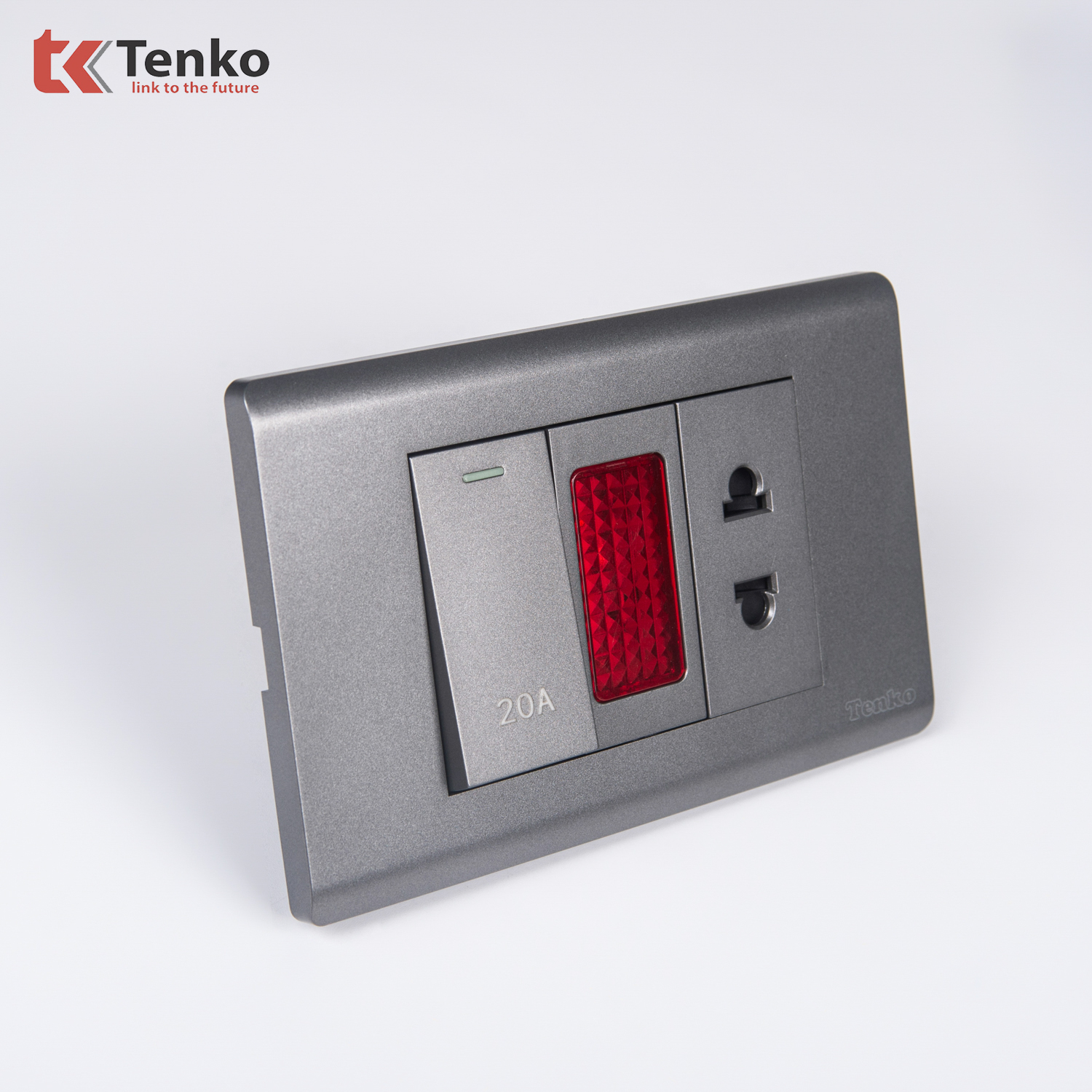 Ổ Cắm Và Công Tắc Điện 20A Công Suất Cao Cho Nóng lạnh Và Điều Hòa Cao Cấp TENKO TK-C25-080 – Mặt Nhựa PC Xám